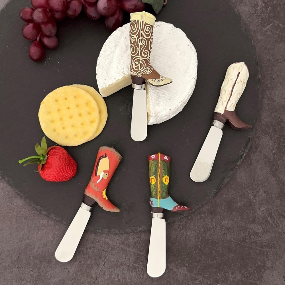 Western Cowboy Boot Cheese Spreaders,Hand-Painted Resin Handles with S.S. Blade